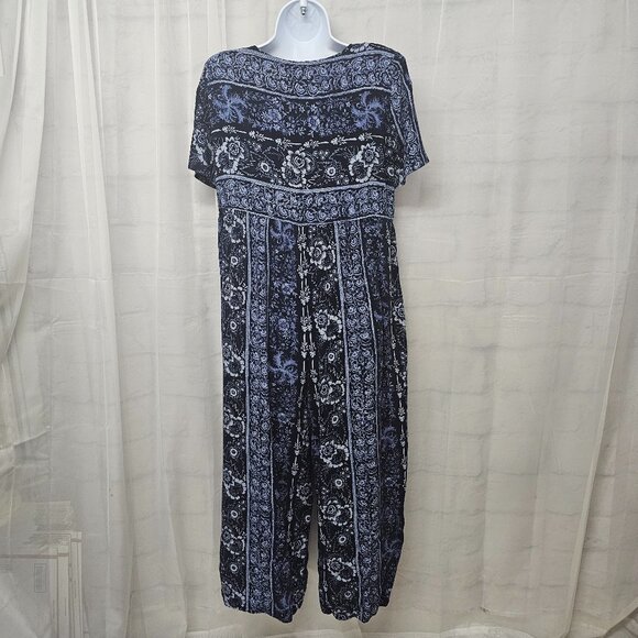 Molly Malloy Blue Floral Jumpsuit Cropped Cottagecore Boho 10P - Picture 8 of 12